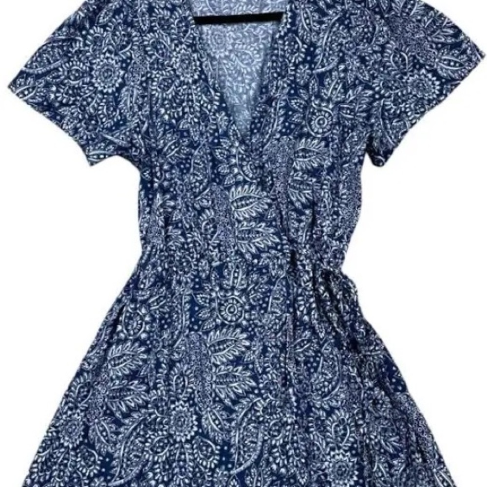 Madewell Blue Floral Wrap Dress
